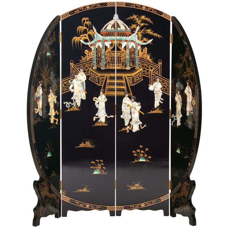 Oriental Furniture 6 Ft. Tall Black Lacquer Round Room Divider Royal